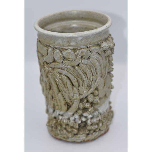 Mid-Century Modern 1970s Handmade Sculpture Studio Art Pottery Gres Glazed Brutalist Vase For Sale - Image 3 of 7