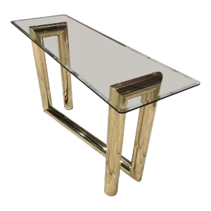 Postmodern Brass & Glass “z” Console Table After Karl Springer