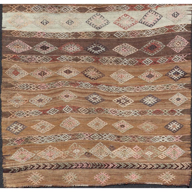 Vintage Turkish Embroidered Flatweave Rug Gallery With Striped Geometric Design For Sale - Image 4 of 12