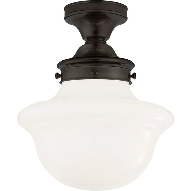 Edmond Flush Mount in Bronze with White School House Glass Designer: Chapman & Myers Canopy: 5.75" Round Mounting: Flush...