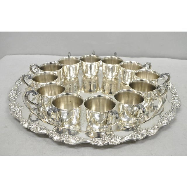Vintage Sheridan Victorian Silver Plated Punch Bowl Set with 12 Cups, Punch Bowl, Ladle, and Round Tray - 15 Pc Set. Circa...