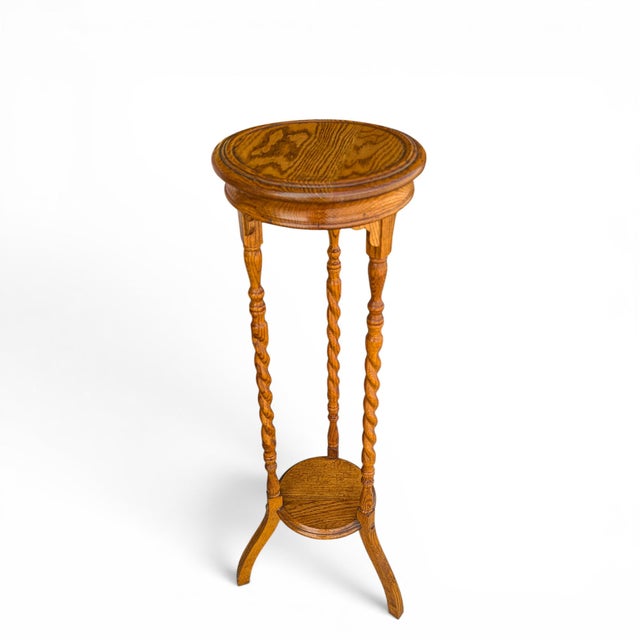 Wood Vintage Solid Oak Barley-Twist Plant Stand For Sale - Image 7 of 16