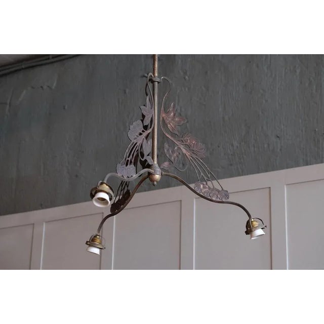 White Antique French Art Nouveau Hanging Lamp, 1900s For Sale - Image 8 of 12