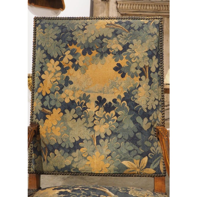 Pair of 19th C. French Regence Style Armchairs With Verdure Tapestry Upholstery For Sale - Image 10 of 18