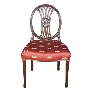 Antique Hepplewhite Carved Mahogany Oval Wheel Back Dining Side Desk Chair For Sale