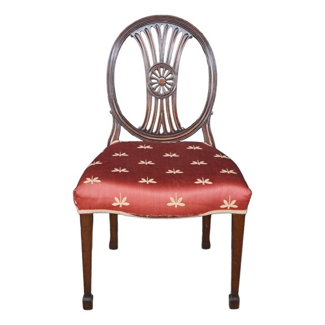 Antique Hepplewhite Carved Mahogany Oval Wheel Back Dining Side Desk Chair For Sale