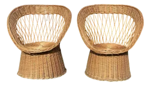 Wicker Armchairs, Set of 2