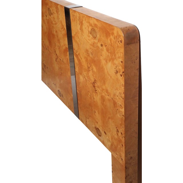 Burl and Chrome Full Size Headboard After Baughman Circa 1970's For Sale - Image 9 of 13