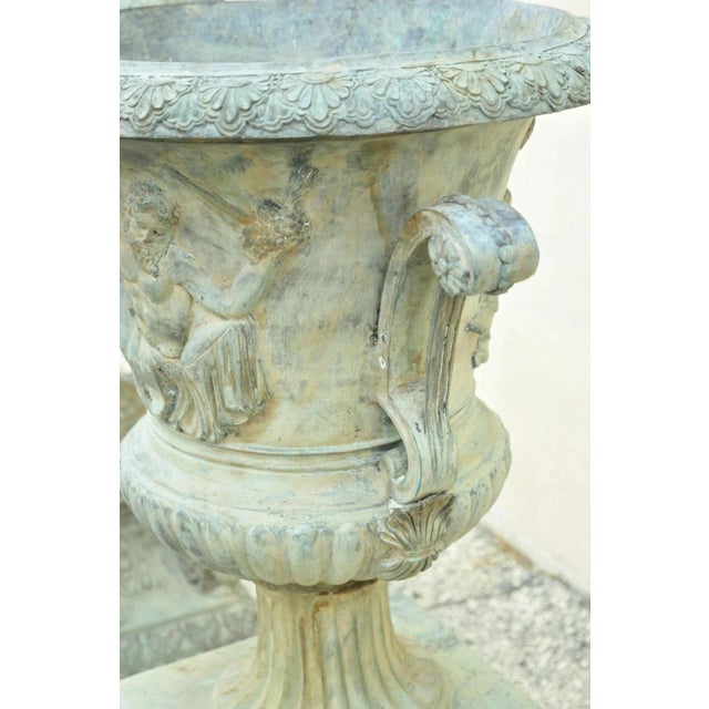 Late 20th Century French Louis XV XVI Style Bronze Verdigris 43" Figural Garden Planters - A Pair For Sale - Image 9 of 12