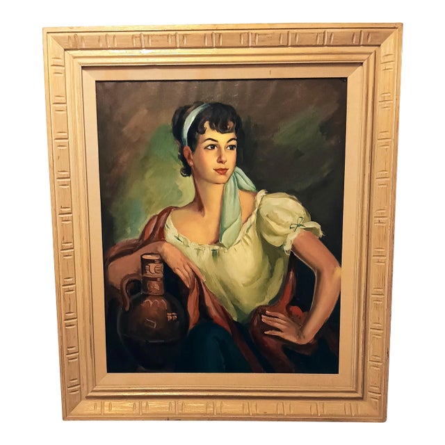 Mid 20th Century Original Portrait of Spanish/Italian Country Girl For Sale