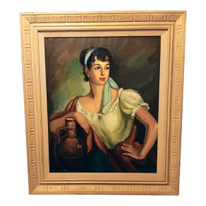 Mid 20th Century Original Portrait of Spanish/Italian Country Girl