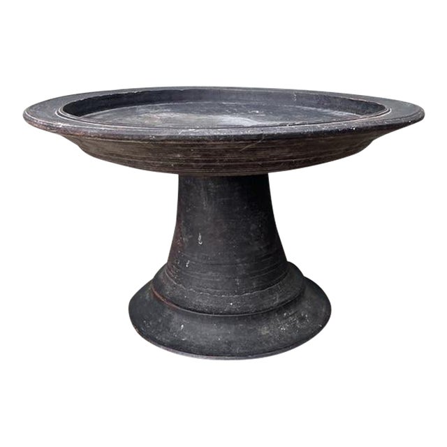 Vintage Balinese Turned Wood Pedestal Bowl For Sale