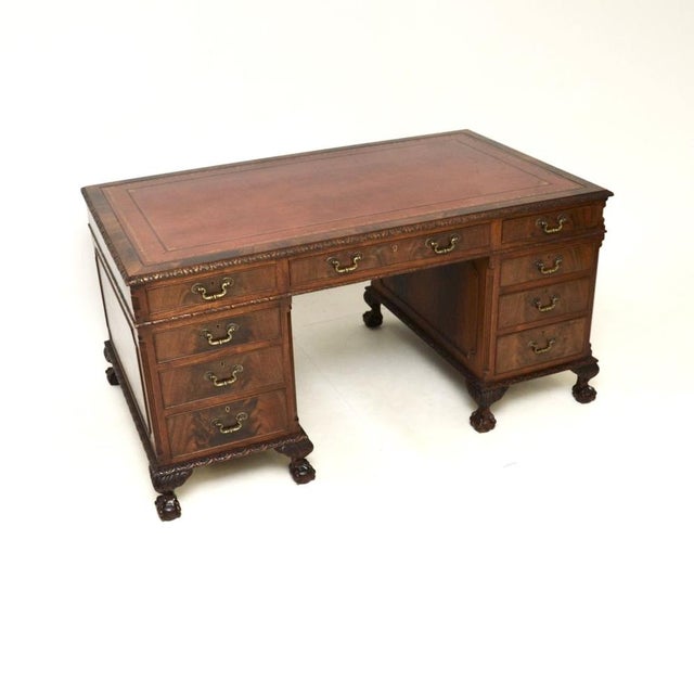 Antique Chippendale Pedestal Desk, 1900s For Sale - Image 11 of 11