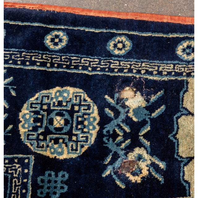 Chinese Chinese Pao Tao Blue Saddle Rug, 4' 2" X 2' For Sale - Image 3 of 8