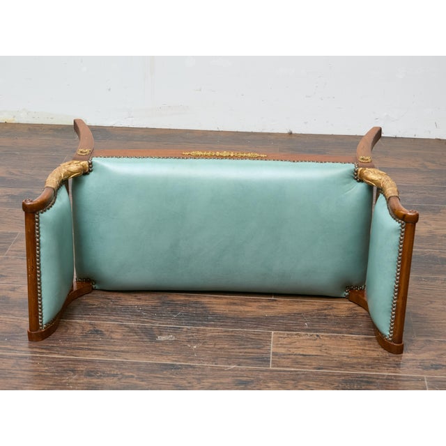 English Regency Mahogany Leather Bench with Gilt Dolphin Armrests For Sale - Image 4 of 12