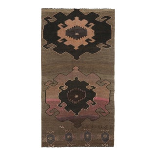 1970s Vintage Turkish Hand-Knotted Wool Cotton Brown Runner Rug For Sale