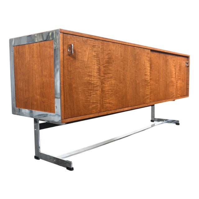 Late 20th Century Rare Richard Round Space Age Credenza in Teak + Chrome, Attributed For Sale