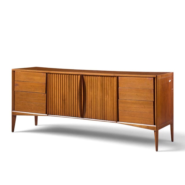 Mid-Century Modern Unagusta Mid Century Walnut Curved Lowboy Dresser For Sale - Image 3 of 10
