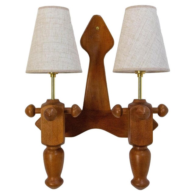 French Oak Double Sconce from Guillerme et Chambron, 1950 For Sale - Image 9 of 9