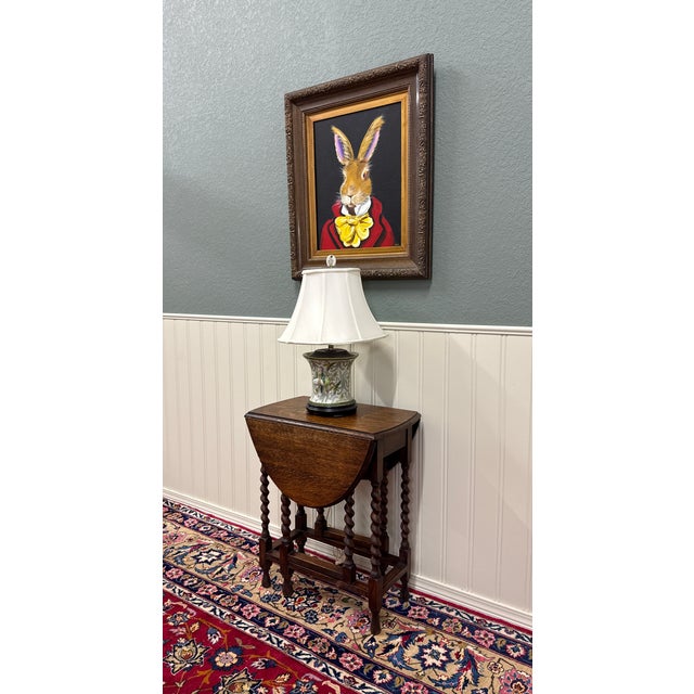 Antique English Table Drop Leaf Gateleg Barley Twist Oak Oval C. 1920-30s For Sale - Image 15 of 18