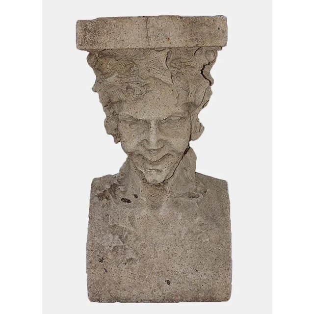 Late 19th Century Pedestals Antique Cast Stone Figural Bust and Foliate Design - A Pair For Sale - Image 5 of 11