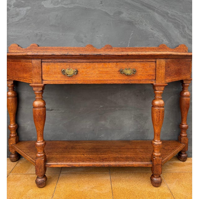 Spanish Oak Console Table With Drawer and Shelf, 20th Century For Sale - Image 4 of 14