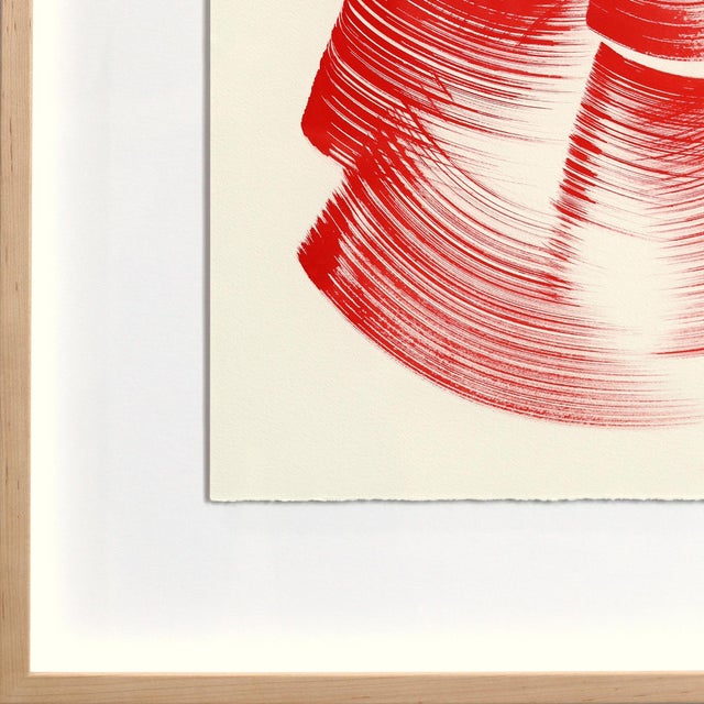The Red Dress 9 - Framed Original Red Abstract Figurative Ink Painting on French Linen Paper For Sale In Los Angeles - Image 6 of 9