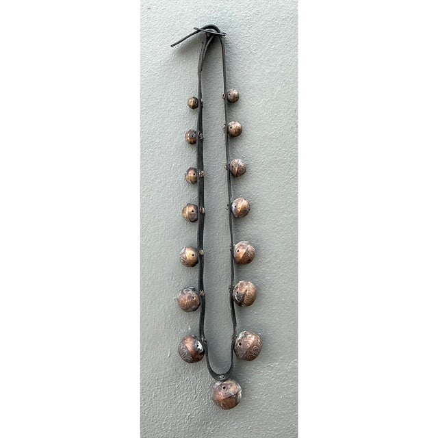 English Vintage Brass Sleigh Bells on Leather Strap For Sale - Image 3 of 12