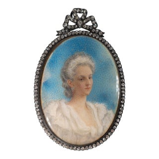 Late 19th Century Miniature Mourning Portrait Painting of a Lady With Hair Memento For Sale
