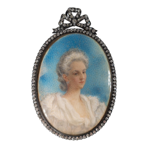 Late 19th Century Miniature Mourning Portrait Painting of a Lady With Hair Memento