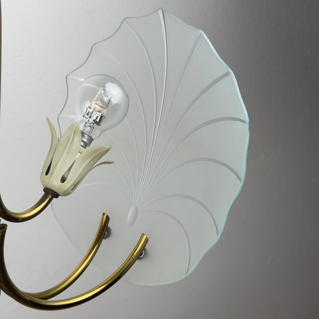 Metal Antique Brass and Glass Chandelier in the style of Pietro Chiesa for Fontana Arte, Italy, 1930s For Sale - Image 7 of 18