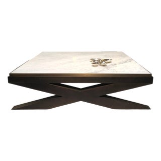 White Marble Top Coffee Table with Bronze Legs by Reda Amalou Design For Sale