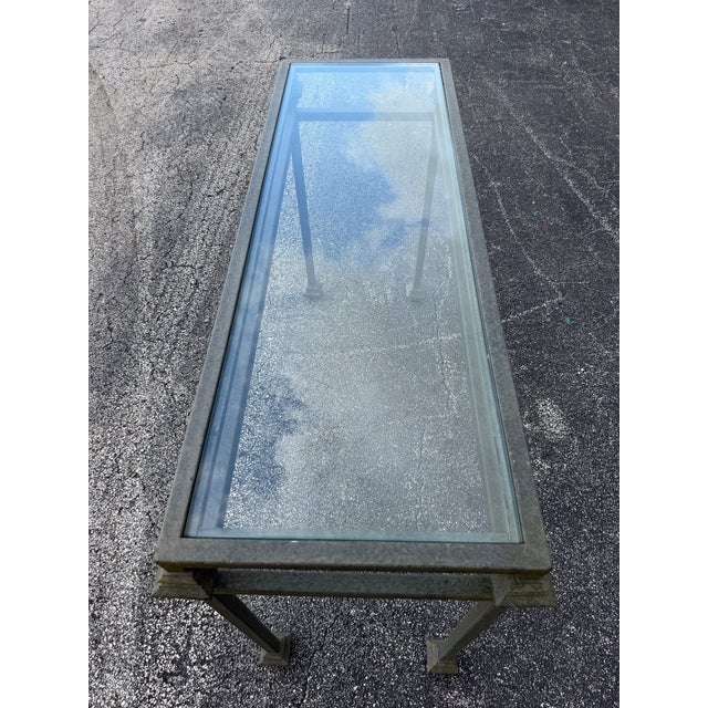 Vintage Mid-Century Brutalist Wrought Iron and Glass Console Table For Sale - Image 4 of 8