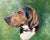 This captivating original oil painting on wood panel, features a soulful and detailed profile of a tricolor hound dog. The...
