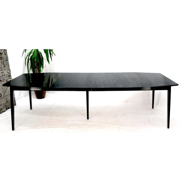 Wood Rare Ebonized Cerused Walnut Mid-Century Modern Dining Table w/ Two Extensions For Sale - Image 7 of 13