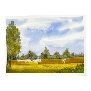 Original Miniature Watercolor Painting My Neighbor’s Hay For Sale