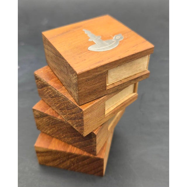1960s Dansk Teak Wood & Pewter Match Boxes, Set of 4 For Sale - Image 11 of 12