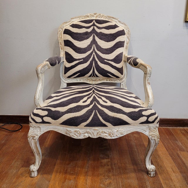 Louis XV Armchairs in Polychrome Wood with Zebra-Print Upholstery, France, 1790s, Set of 2 For Sale - Image 10 of 18