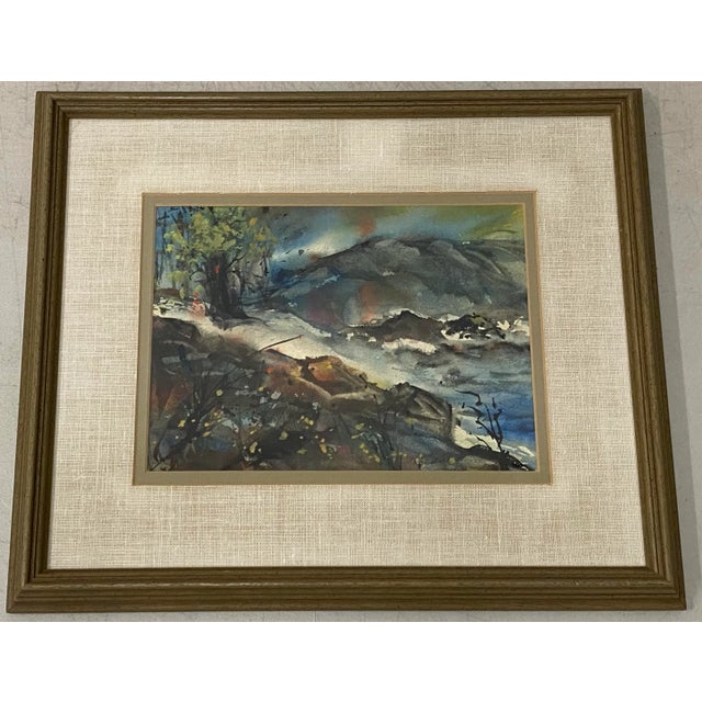 Claire K. Frindell "Maine Waterfall" Original Watercolor C.1970 For Sale - Image 10 of 10