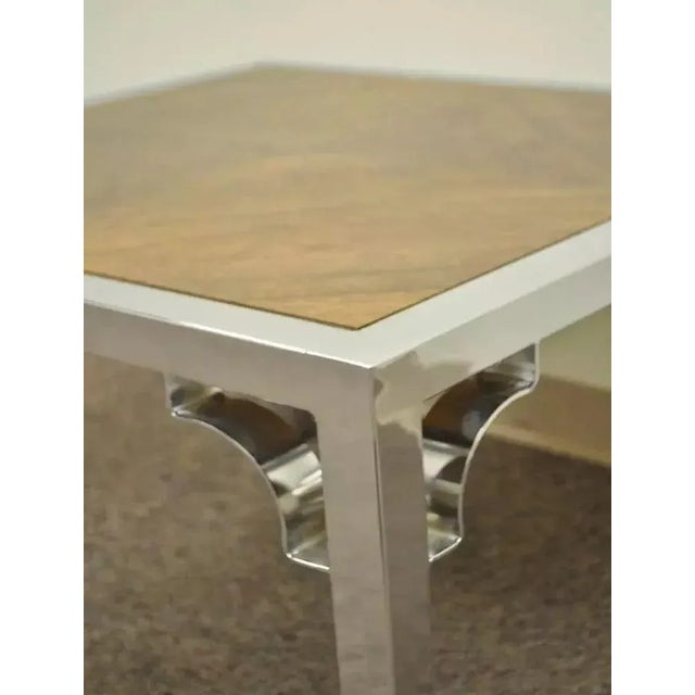 Mid 20th Century Vintage Mid Century Modern Chrome Fretwork & Walnut Square Side Table For Sale - Image 4 of 10