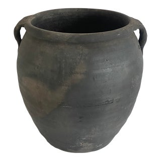 Rustic Black Gray Pottery Vessel For Sale