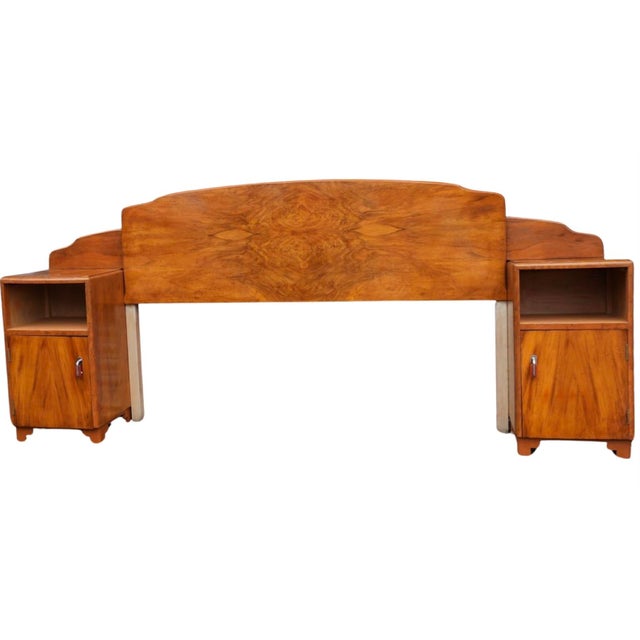 Art Deco Walnut Headboard with Bedside Cabinets, 1930s For Sale - Image 10 of 10