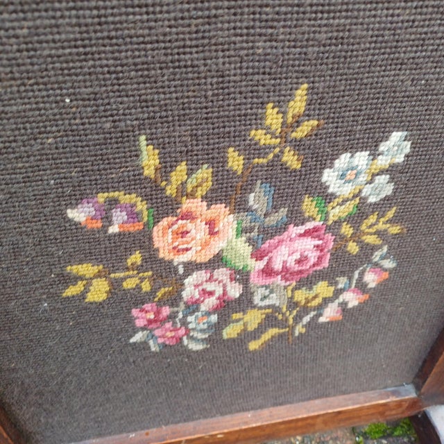 Oak Fire Screen with Brown Still Life Tapestry, 1950s For Sale - Image 4 of 10