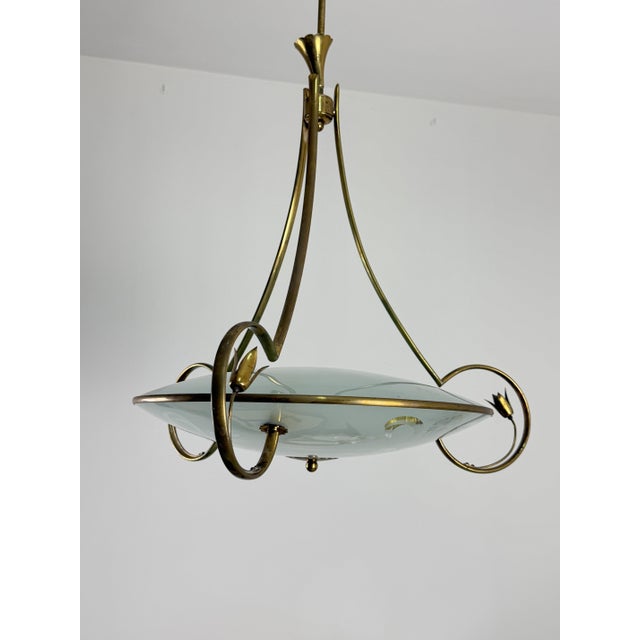 Murano glass and brass chandelier in the style of P. Chiesa for Fontana Arte, 1960s 3-light E14, intact glass, good...