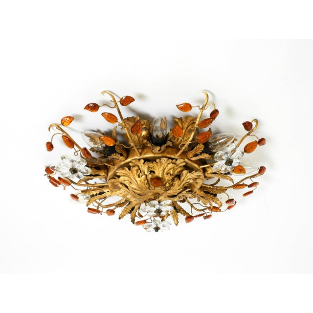 Large Italian Gilt Ceiling Lamp in Glass by Banci Firenze, 1960s For Sale - Image 4 of 18