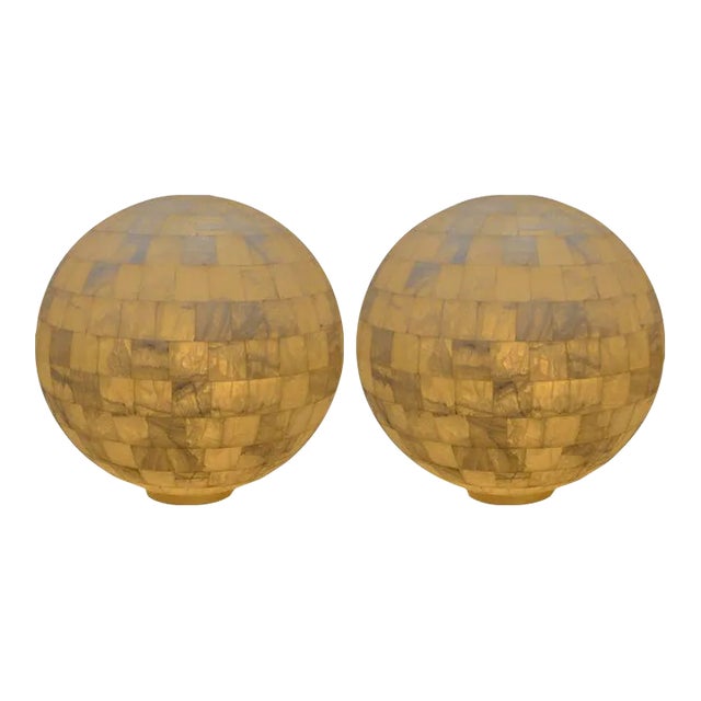 Pair of White Onyx Sphere Lights, C. 1990's For Sale