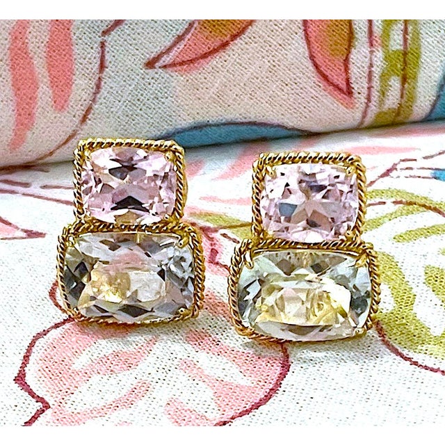 Christina Addison 18kt Yellow Gold Two Stone Cushion Cut Earring With Rope Twist Border - a Pair For Sale - Image 11 of 12