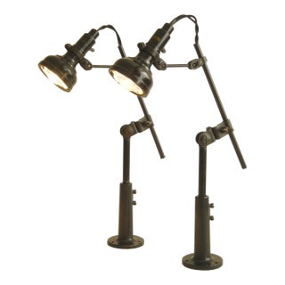 Matched Pair Industrial Singer SLF-2 Sewing Machine Articulating Table Lamps 1930's For Sale