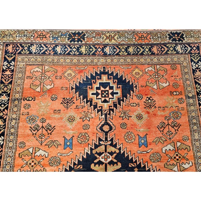 Antique Persian Malayer Tribal Gallery Rug, Hand-Knotted Wool, Geometric Pattern, 5x13, Terracotta & Navy For Sale - Image 4 of 18