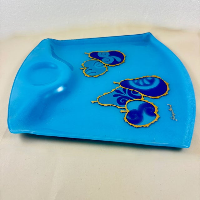 Mid-Century Modern Mid-Century Briard Peacock Blue Pageant Glass Serving Tray, 1964 For Sale - Image 3 of 10